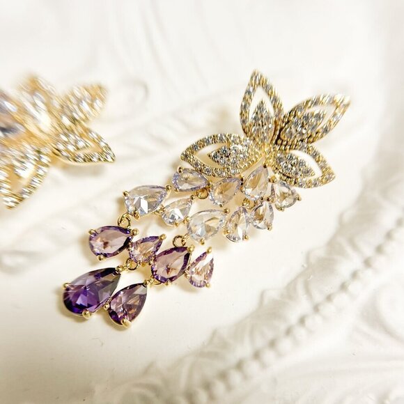 Crystal Floral Earrings, Bridal Wedding Earring, Crystal Chandelier Drop Earring - Picture 2 of 9